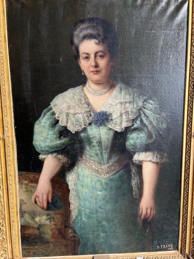 Important Portrait De La Comtesse Cécile D’ Aspies - Huile Sur Toile Signé Frank 1888 H 164 cm