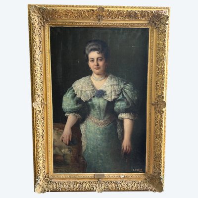 Important Portrait De La Comtesse Cécile D’ Aspies - Huile Sur Toile Signé Frank 1888 H 164 cm