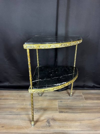 Tavolo d'angolo in marmo nero e struttura in bronzo