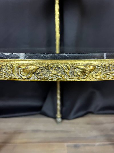 Tavolo d'angolo in marmo nero e struttura in bronzo