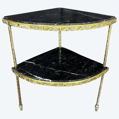 Tavolo d'angolo in marmo nero e struttura in bronzo