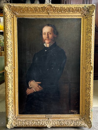 Importante ritratto del conte Henry D' Aspies - Olio su tela firmato Frank 1889 H 164 Cm