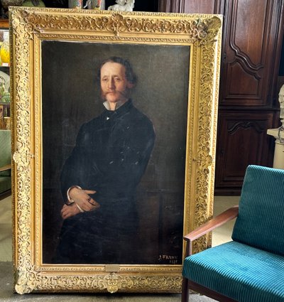 Importante ritratto del conte Henry D' Aspies - Olio su tela firmato Frank 1889 H 164 Cm