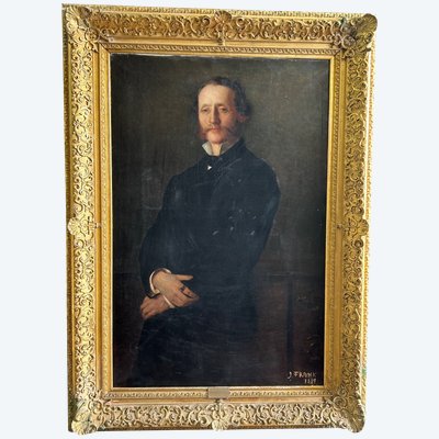 Importante ritratto del conte Henry D' Aspies - Olio su tela firmato Frank 1889 H 164 Cm
