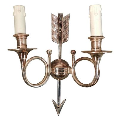 6 applique da parete neoclassiche in bronzo argentato, con monogramma, circa 1960