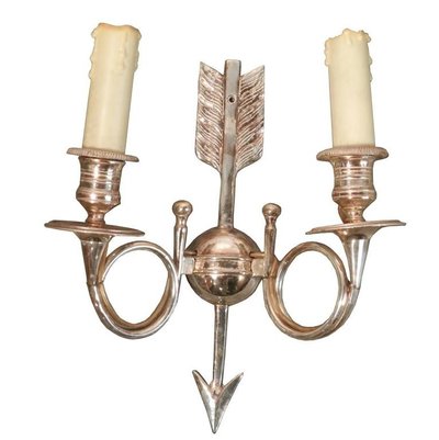 6 applique da parete neoclassiche in bronzo argentato, con monogramma, circa 1960