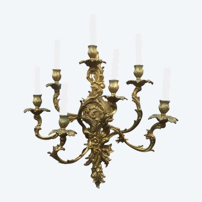 Large 7-Light Louis XV-Style Bronze Wall Sconce, Circa 1950