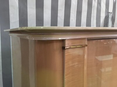 Art Deco Period Wardrobe in Sycamore, Lacquered Wood and Brass Circa 1940