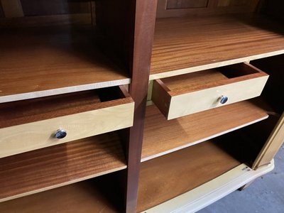Art Deco Period Wardrobe in Sycamore, Lacquered Wood and Brass Circa 1940