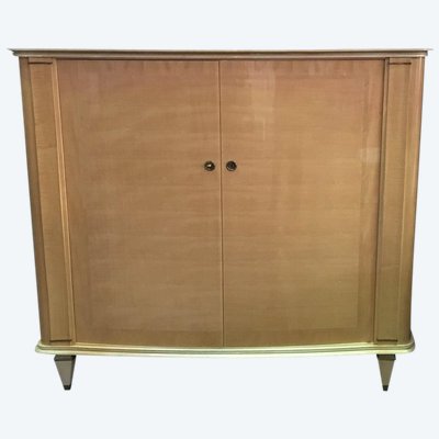 Art Deco Period Wardrobe in Sycamore, Lacquered Wood and Brass Circa 1940