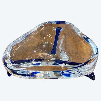 Murano 1970 transparent et centre de table bleu . signé à la base . Mis 24 x 24 Design unique