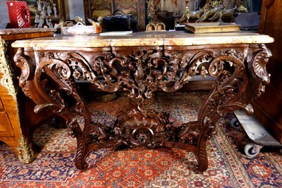 Consolle Luigi XV in rovere e marmo di Breche d'Alep