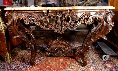 Consolle Luigi XV in rovere e marmo di Breche d'Alep