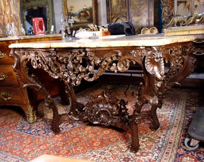 Consolle Luigi XV in rovere e marmo di Breche d'Alep