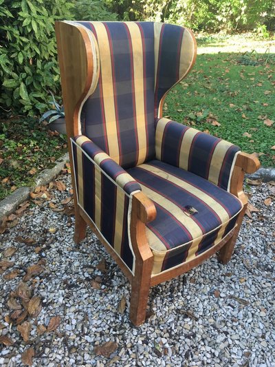 Antique Large Wingback Armchairs in Walnut, Possibly Scandinavian Work