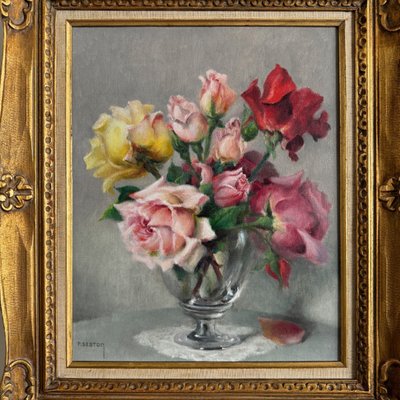 Öl auf Leinwand Stillleben Rosenstrauß von Paul Seston XX.
