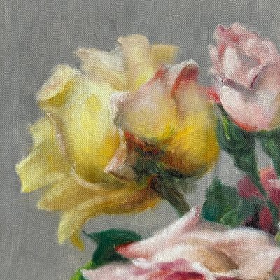 Öl auf Leinwand Stillleben Rosenstrauß von Paul Seston XX.