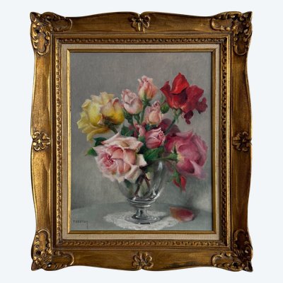 Öl auf Leinwand Stillleben Rosenstrauß von Paul Seston XX.