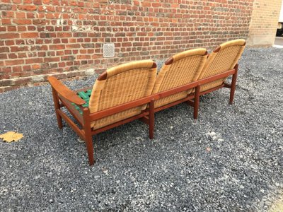 Important Scandinavian Teak And Rattan Living Room, Circa 1960/1970