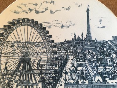 Grande piatto in ceramica, "la Grande Roue De Paris, exposition Universelle De Paris" Circa 1900