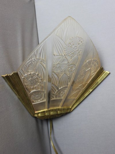Coppia di appliques angolari Art Déco di Hettier Et Vincent