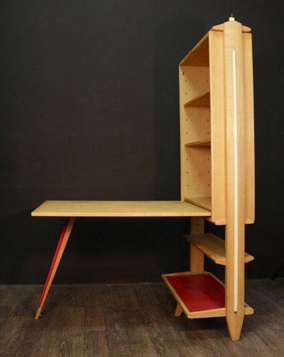 Janette Laverrière e Maurice Pré, scrivania/libreria in quercia, 1958 circa