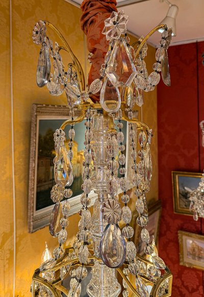 Louis XVI Style, Marie-Antoinette Chandelier in Gilt Bronze with Baccarat signed Crystal Decor