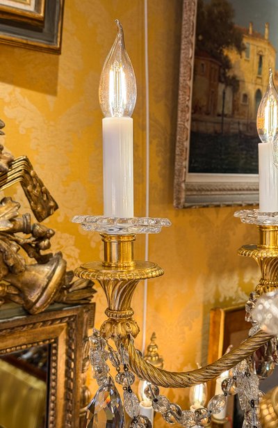 Louis XVI Style, Marie-Antoinette Chandelier in Gilt Bronze with Baccarat signed Crystal Decor