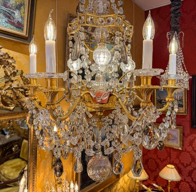 Louis XVI Style, Marie-Antoinette Chandelier in Gilt Bronze with Baccarat signed Crystal Decor