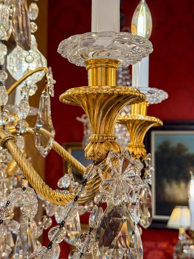 Louis XVI Style, Marie-Antoinette Chandelier in Gilt Bronze with Baccarat signed Crystal Decor