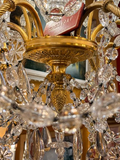 Louis XVI Style, Marie-Antoinette Chandelier in Gilt Bronze with Baccarat signed Crystal Decor