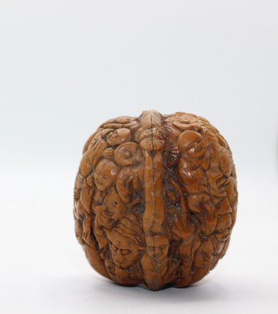 Noix Sculptée De Sage Et Dragon , Chine Fin XIX