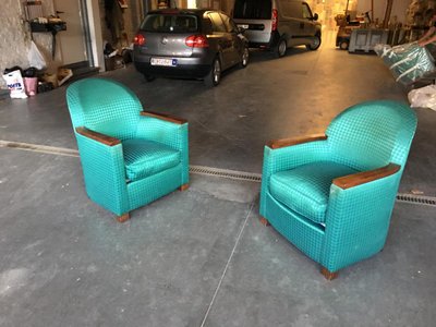 Coppia di poltrone Art Déco in mogano e tessuto, 1930 circa