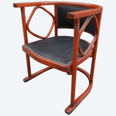 Josef Hoffmann, Fauteuil En Hêtre Courbé Vers 1900 ,recouvert Posterieusement De Cuir