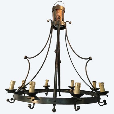 Neo Classic Steel and Brass Chandelier Circa 1950