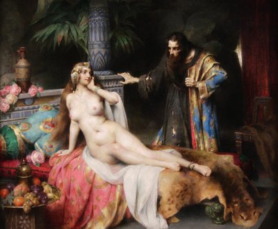 Oriental nude odalisque oil painting on canvas " Thais" by Adrien Tanoux 1920 