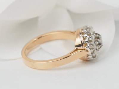 Anello antico in oro rosa, platino e diamanti