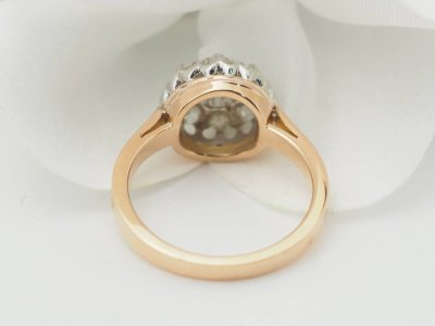 Anello antico in oro rosa, platino e diamanti