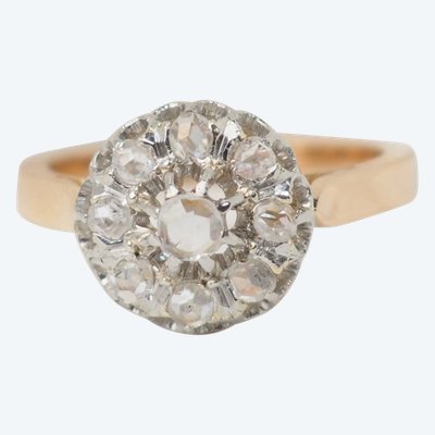 Anello antico in oro rosa, platino e diamanti