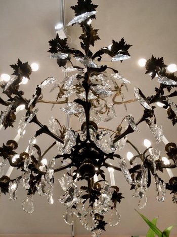 Lustre En Bronze Doré Et Cristal Taillé, Milieu XIXe Siècle