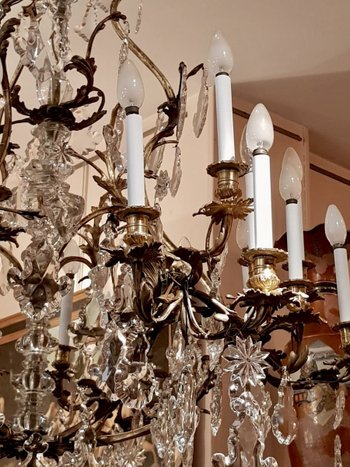 Lustre En Bronze Doré Et Cristal Taillé, Milieu XIXe Siècle