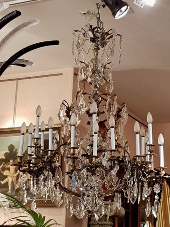 Lustre En Bronze Doré Et Cristal Taillé, Milieu XIXe Siècle