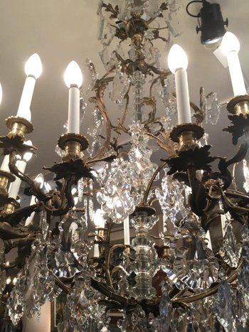 Lustre En Bronze Doré Et Cristal Taillé, Milieu XIXe Siècle