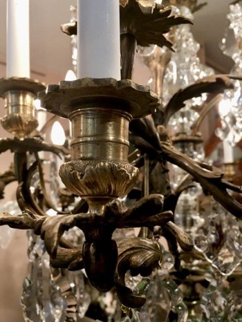 Lustre En Bronze Doré Et Cristal Taillé, Milieu XIXe Siècle