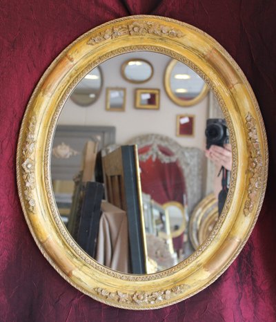51 X 59 Cm, Miroir Ovale Ancien Patiné