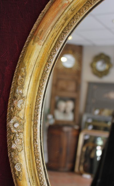51 X 59 Cm, Miroir Ovale Ancien Patiné