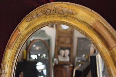 51 X 59 Cm, Miroir Ovale Ancien Patiné