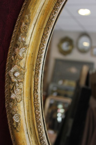 51 X 59 Cm, Miroir Ovale Ancien Patiné