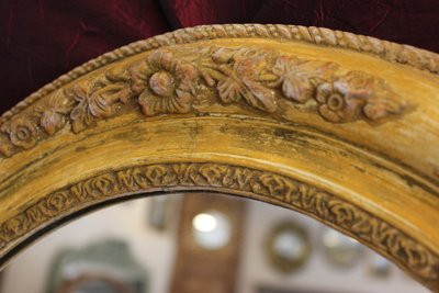 51 X 59 Cm, Miroir Ovale Ancien Patiné