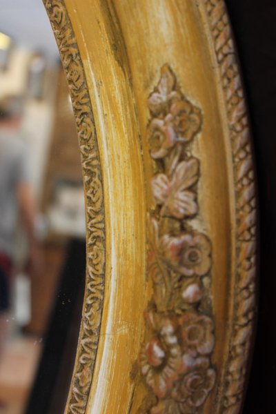 51 X 59 Cm, Miroir Ovale Ancien Patiné